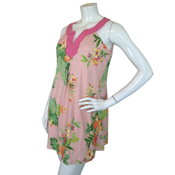 Tommy Bahama Pink Floral Cotton Linen Sleeveless Mini Dress SZ L - Picture 4 of 14